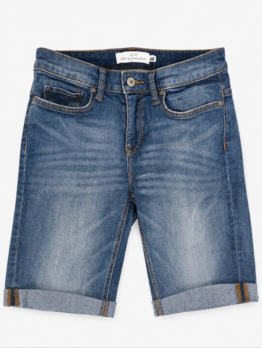H&M L.O.G.G. Denim Bermuda Shorts Size 26 Medium Wash Rolled Cuff